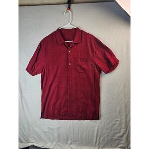 Tommy Bahama Mens Medium Red Tropical Palm Jacquard Short Sleeve Silk Blend